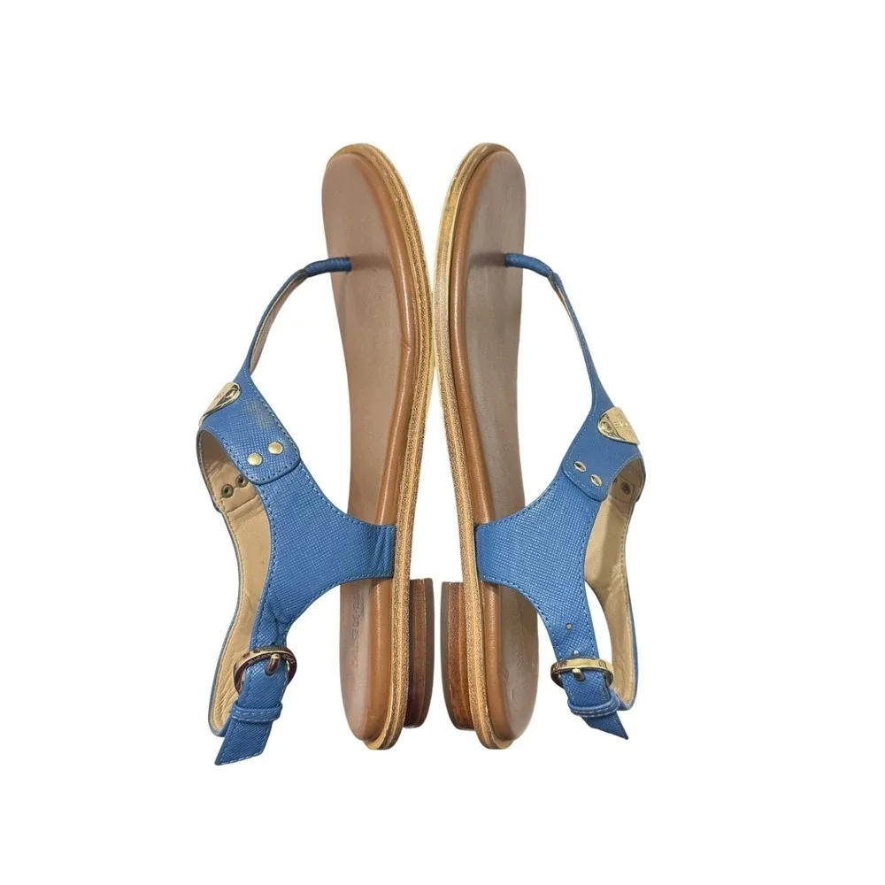Michael Kors Plate Thong Sandals Women 6M‎ Blue Saffiano Leather Flat Logo